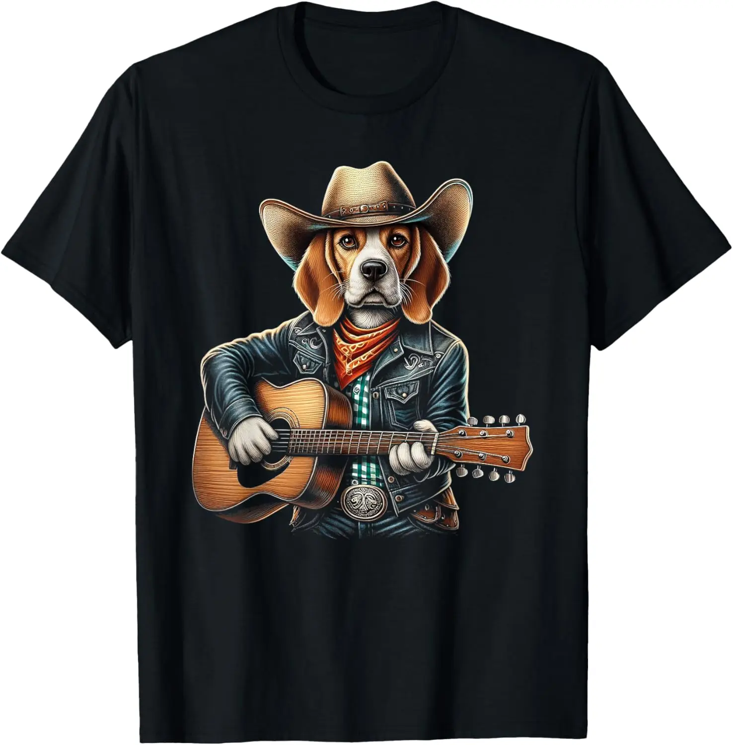 Cowboy Dog Playing Guitar Guitarist Guitar Player T-Shirt