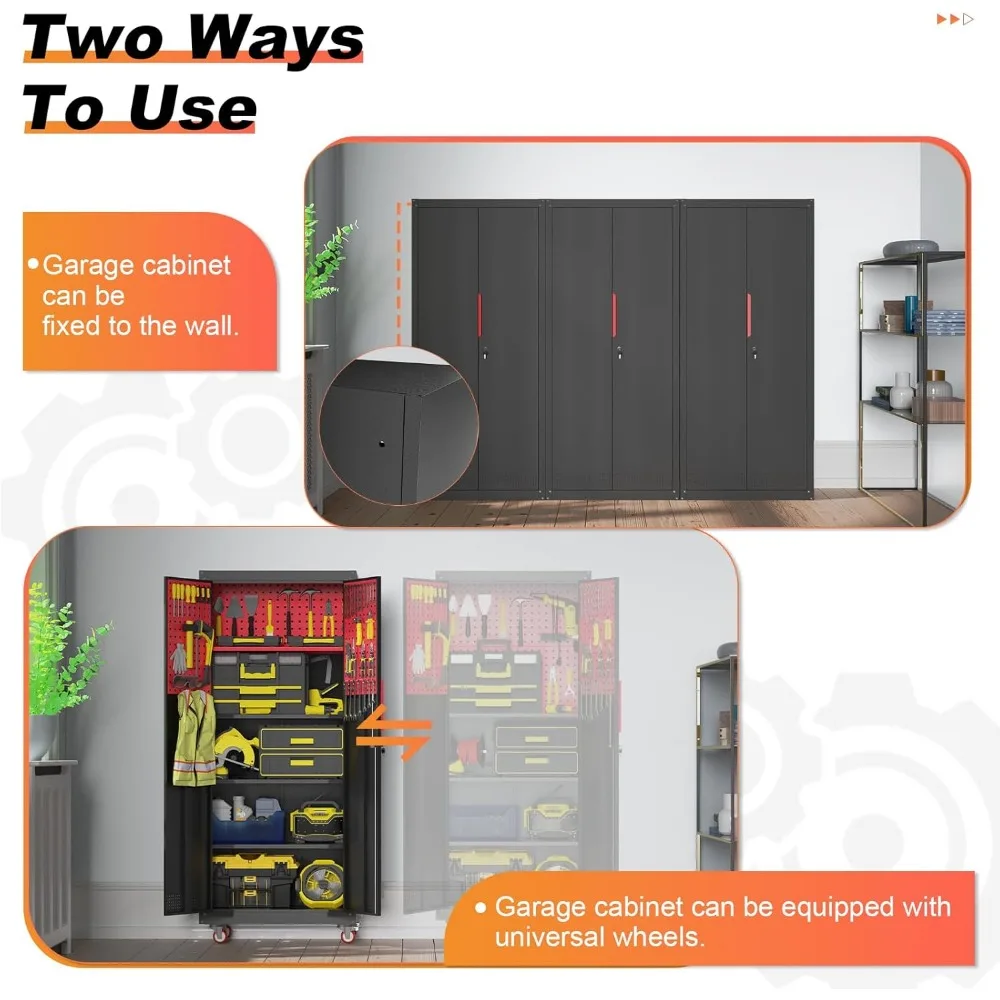 Heavy-Duty Steel Garage Storage Cabinet with 5 Adjustable Shelves, Lockable and Mobile