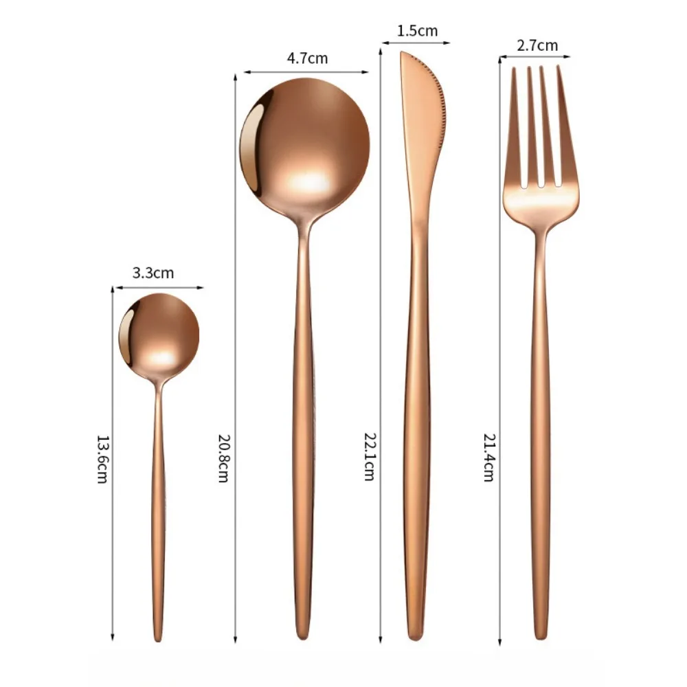 4PCS Stainless Steel Rose Gold Knife Fork and Spoon Tableware Set Steak Fruit Soup Suitable for Family Restaurants Easy Clean