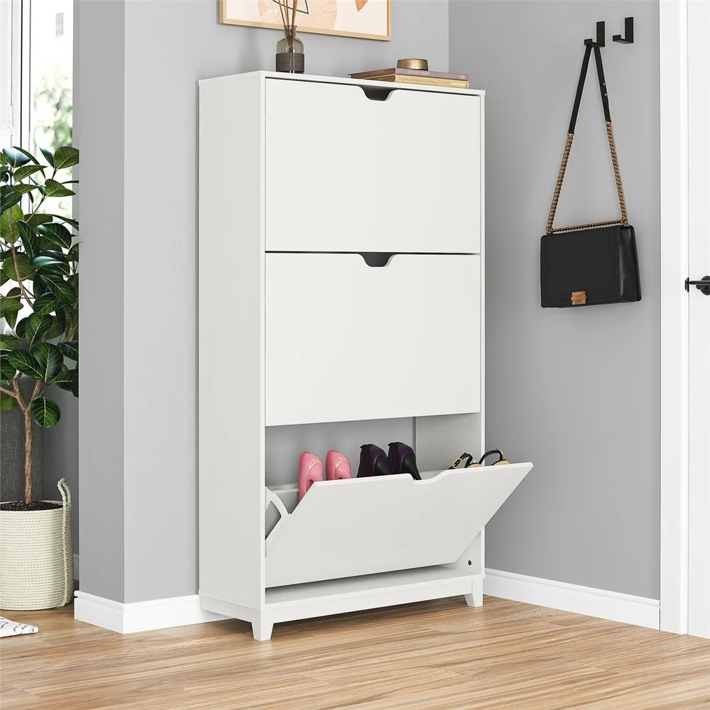 3-Tier Shoe Storage Cabinet Wall Mountable Organizer Durable Powder-Coated Metal Space Saving Entryway Bedroom Shoe Rack