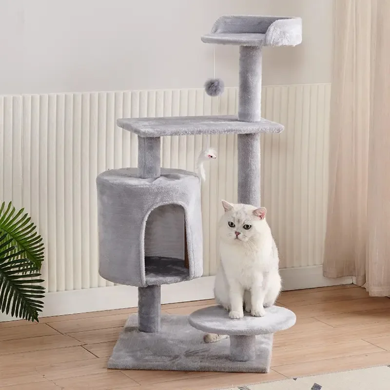 Large Cat Tree Tower Integrated Condo Nest, Multi‑Level Jump Platform Sisal Scratching Post Pet Play Furniture