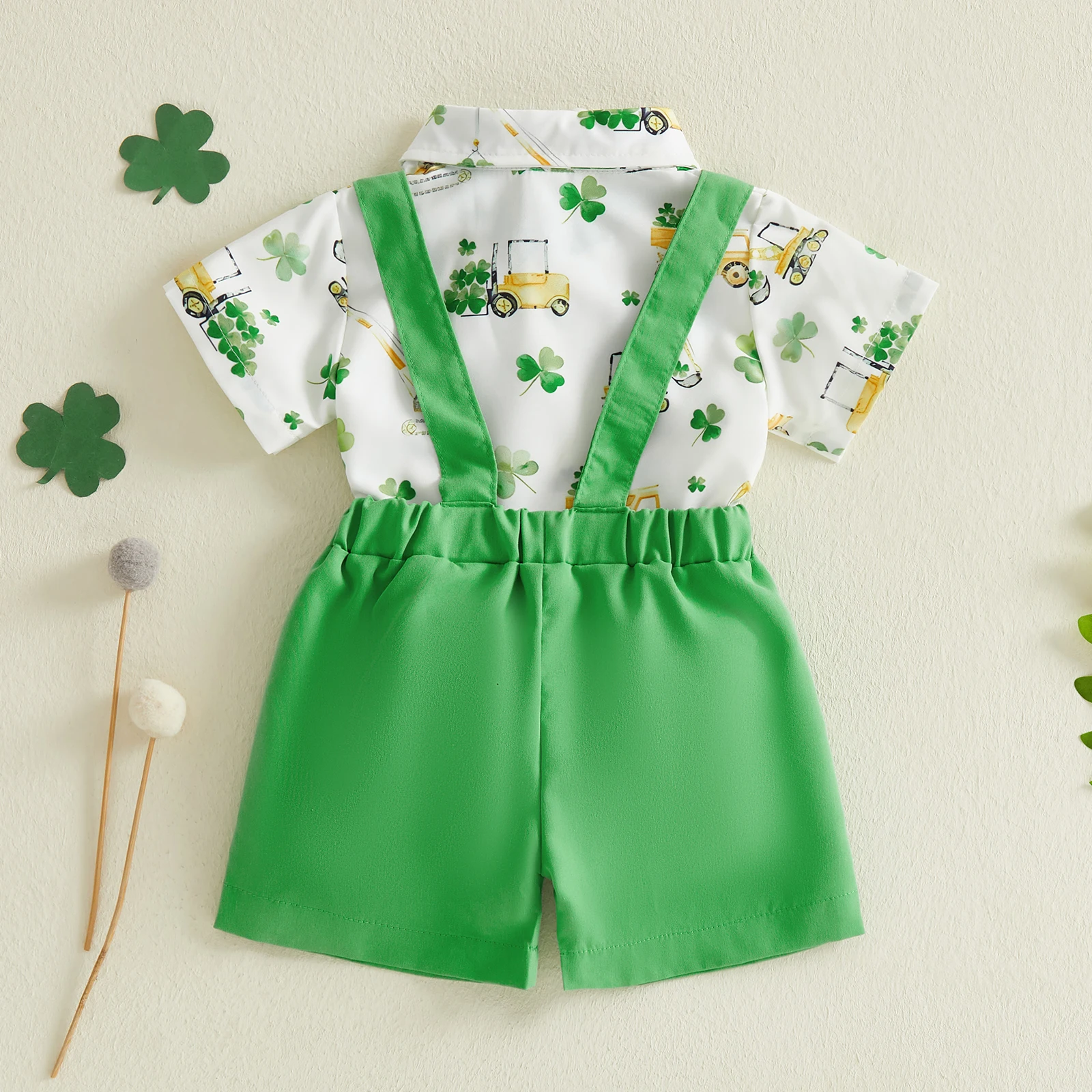 طفل الفتيان 2 قطعة ملابس الربيع قصيرة الأكمام البرسيم طباعة رومبير الحمالة مجموعة تي شيرتات قصيرة للأطفال الوليد الأولاد الملابس الرسمية مجموعة #4