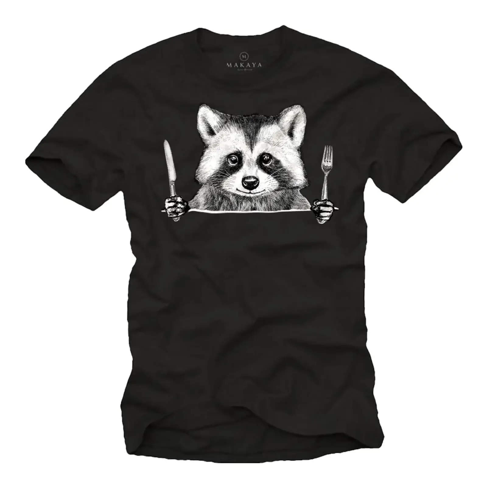 MAKAYA Camiseta divertida para hombre con motivo de mapache, comida deliciosa, estilo vintage, cómoda, informal, elástica, versátil, a la moda