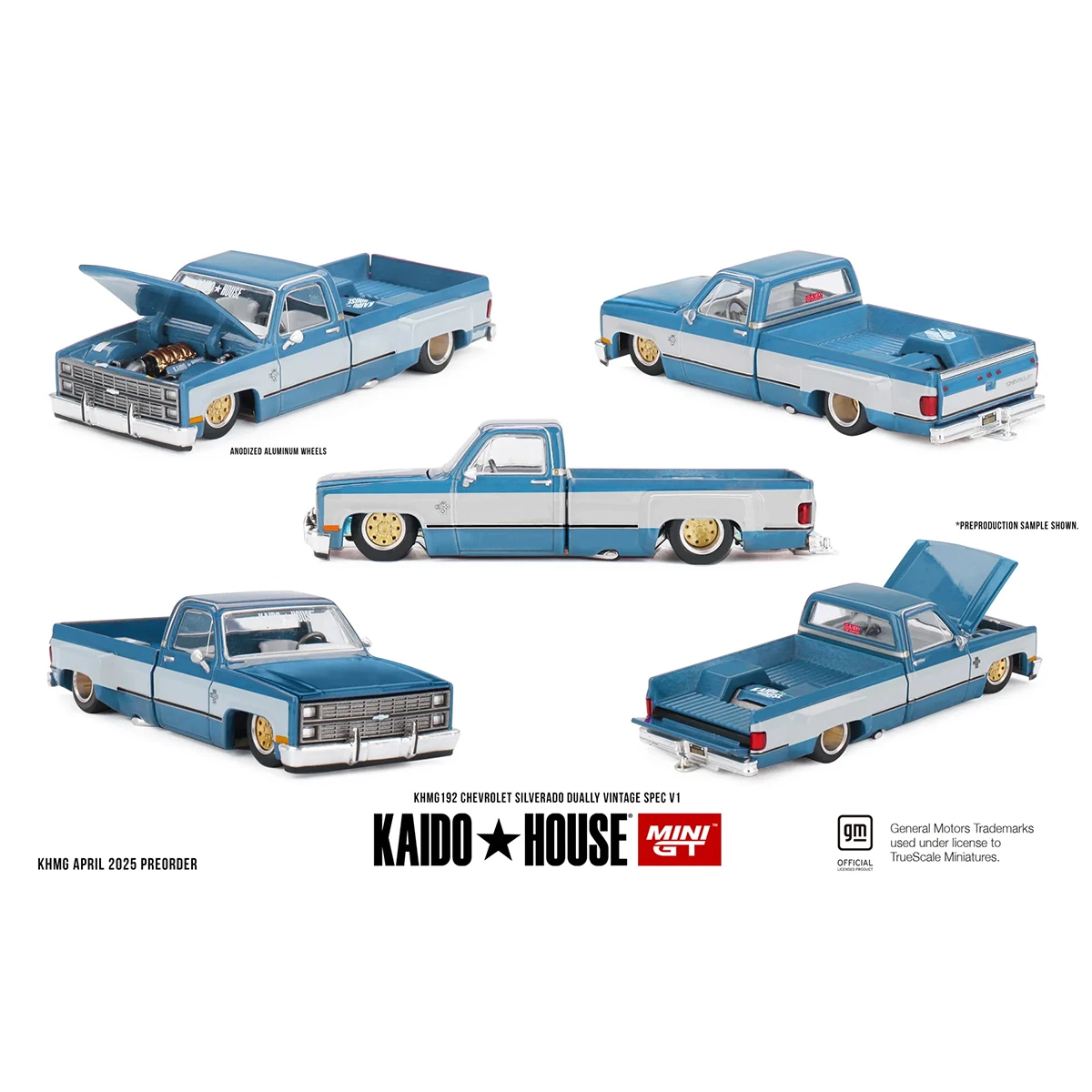 

In Stock Ready To Ship Kaido House 1:64 Chevrolet Silverado Dually Vintage Spec V1 Open Hood Lowrider Diecast Car Model