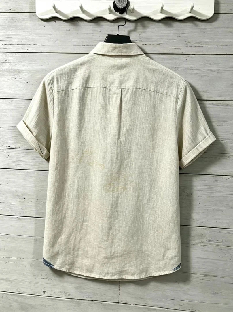 New Wave Print Lapel Short Sleeved Shirt for Men's Summer Loose Vacation Casual Trend Shirt