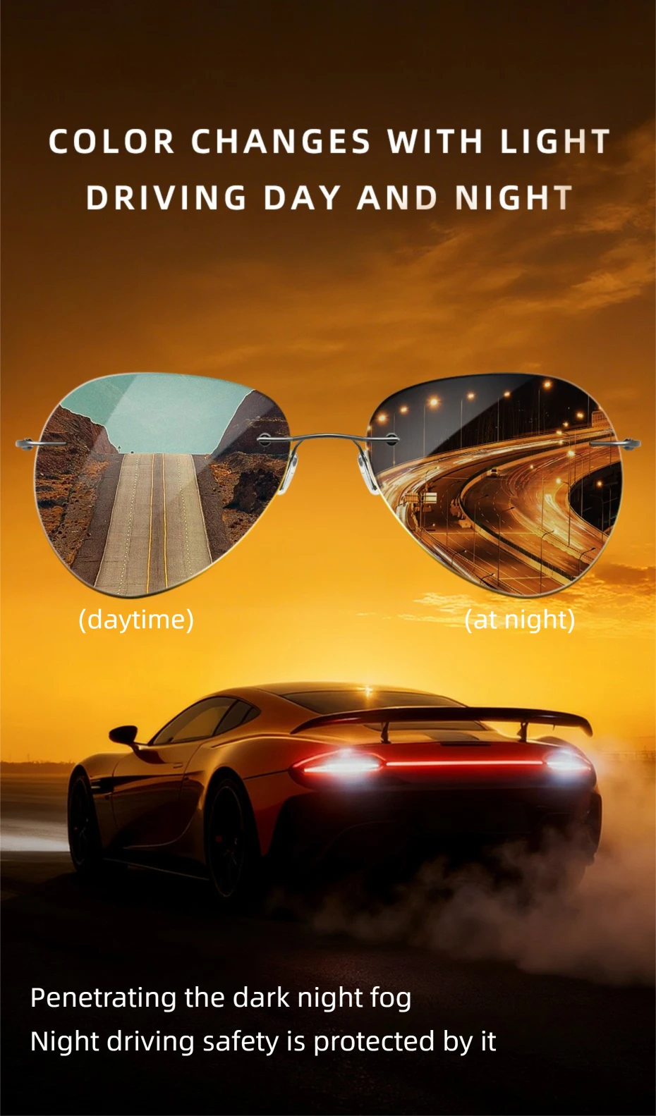 CAPONI Pilot Nachtsicht Randlose Sonnenbrille Ultraleicht Nacht Fahren Männer Sonnenbrille Photochrome Braun UV400 Gläser BSYS7466 – Detail 2