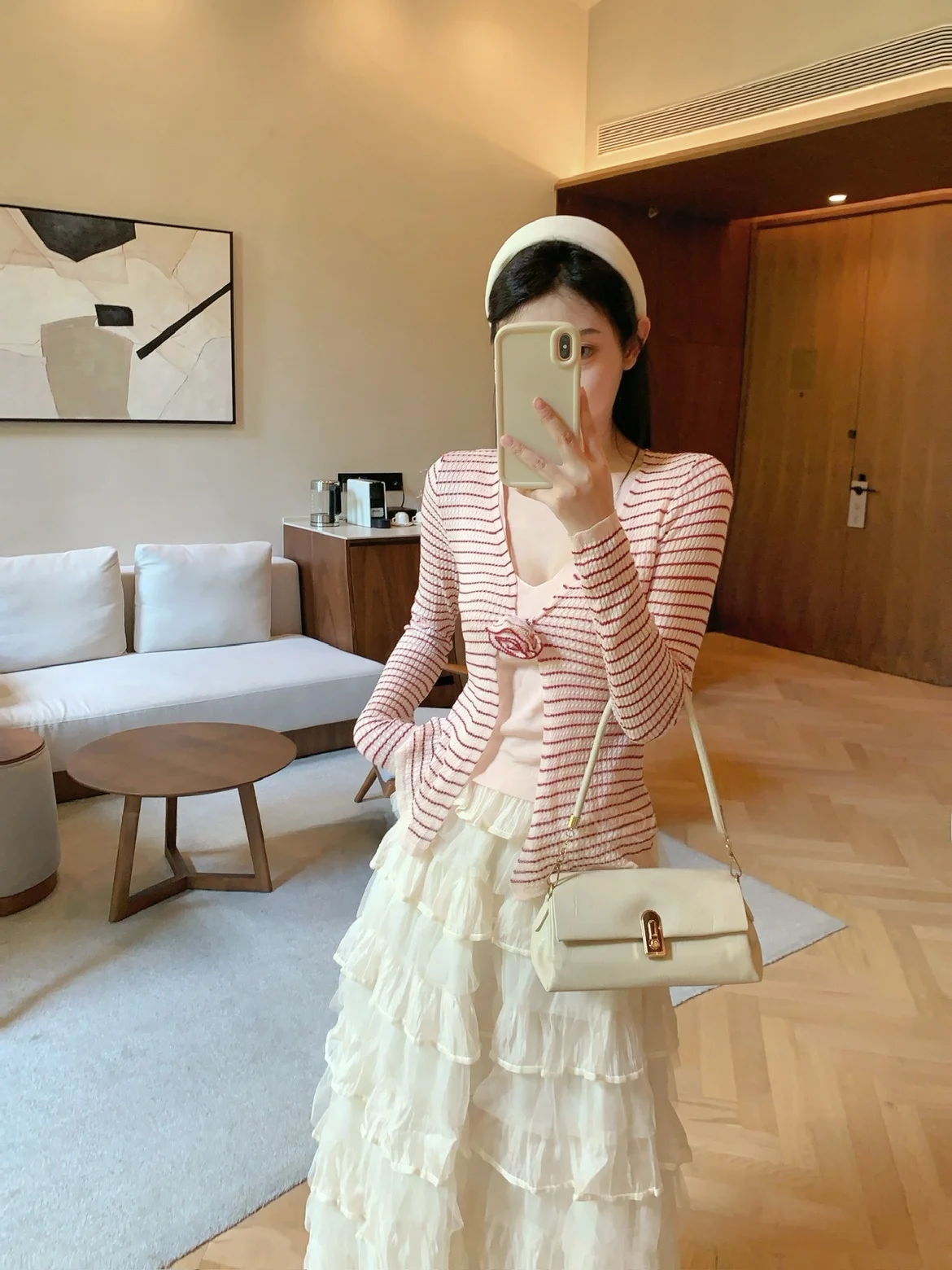 

Женский вязаный топ с 3D-цветами и розовыми полосками, имитация двух предметов, повседневный, с высокой талией, длинный рукав, для офиса и отдыха