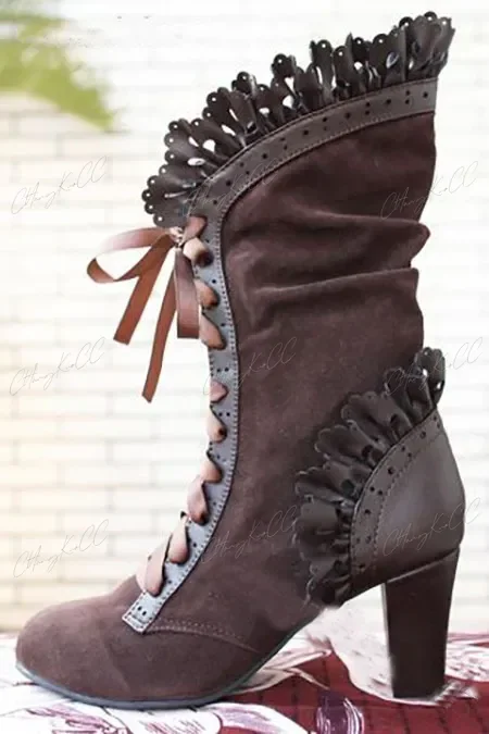 Bottes à talons hauts femmes Steampunk femmes Sexy bottes en daim en cuir PU automne Vintage chaussures d'hiver femmes à lacets bottes de Cosplay
