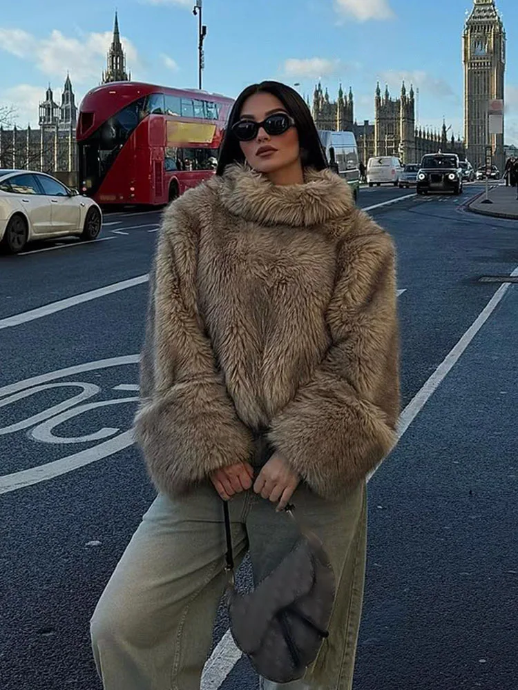 HH Frauen Winter Elegante Lose Langarm Casual Mäntel Frau Hohe Kragen Warme Faux Pelz Pullover Sweatshirts Streetwear