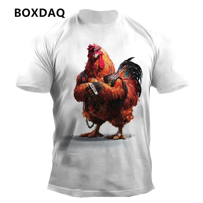 Rooster 3d Printing Funny Men\'s T-Shirt Summer Short Sleeve Animal Pattern Tees Oversize Breathable Loose Casual O-Neck Tops