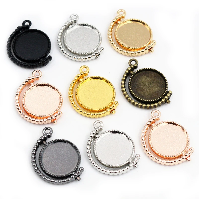 10pcs 12mm Inner Size Multi-colors Fashion Rotation Double Side Cameo Cabochon Blank Base Setting Pendant Bezel Trays DIY