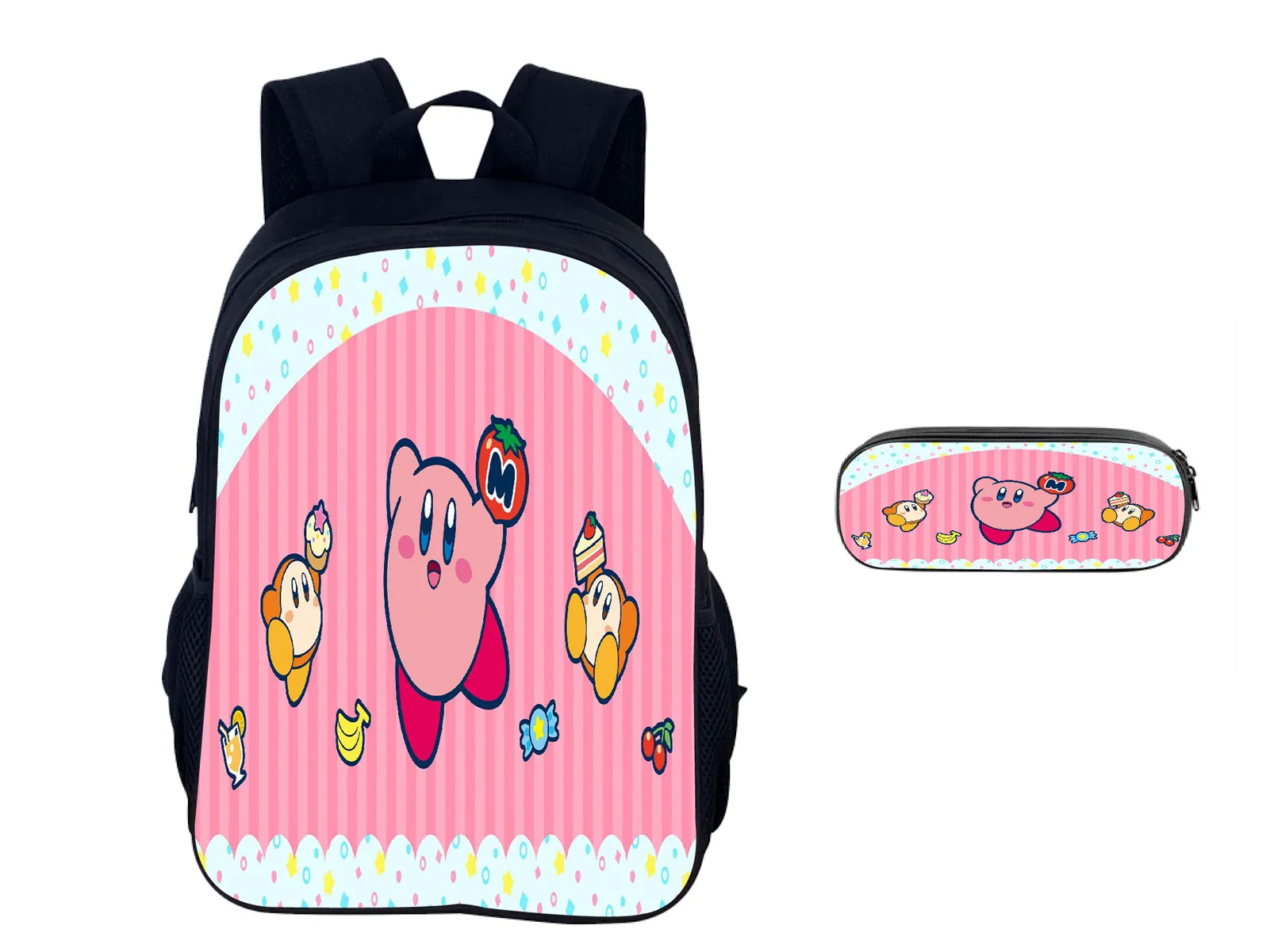 

NEW Classic Book Bag 2 in 1 Kirby Large Capacity Knapsack+Cute Pencil Box Set,Student Back to School Backpack