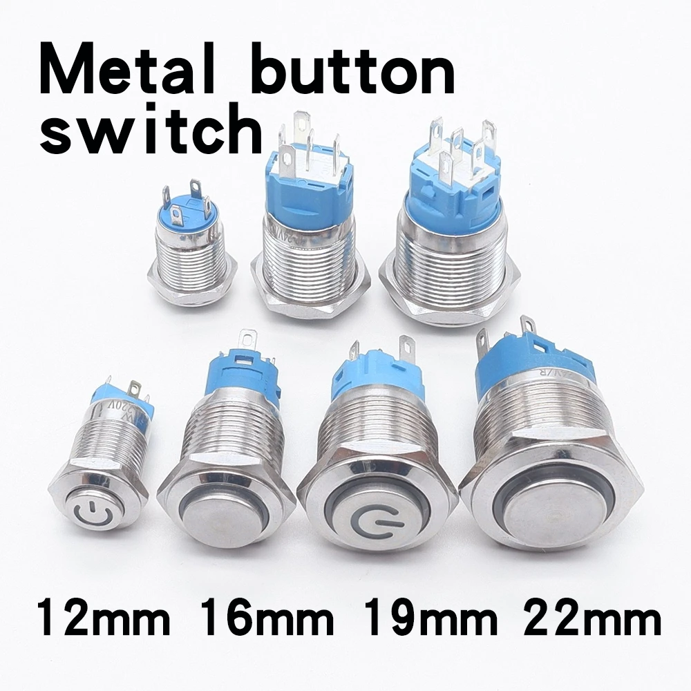 12mm 16mm 19mm 22mm metal button switch high head open close start button  6v 12v 24v 110v 220v waterproof Power control on off