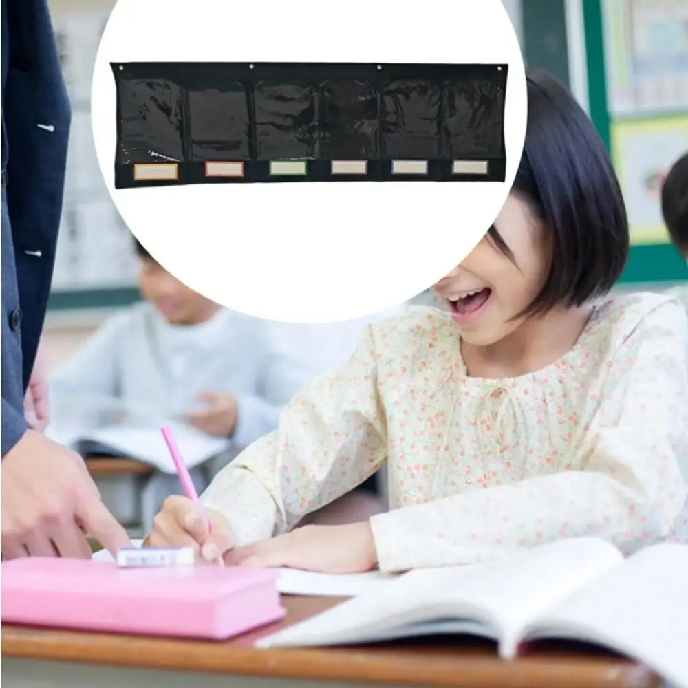 

Sturdy Horizontal Storage Pocket Chart Reusable with 6 Clear Pockets Homework Storage Pocket Chart Wall Mounted Foldable