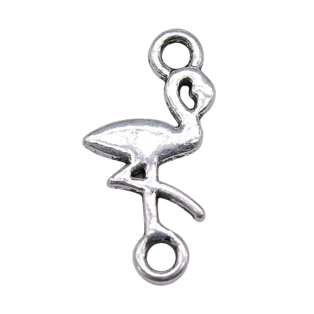 10pcs/lot 11x22mm Flamingo Connector Charms For Jewelry Making Antique Silver Color 0.43x0.87inch