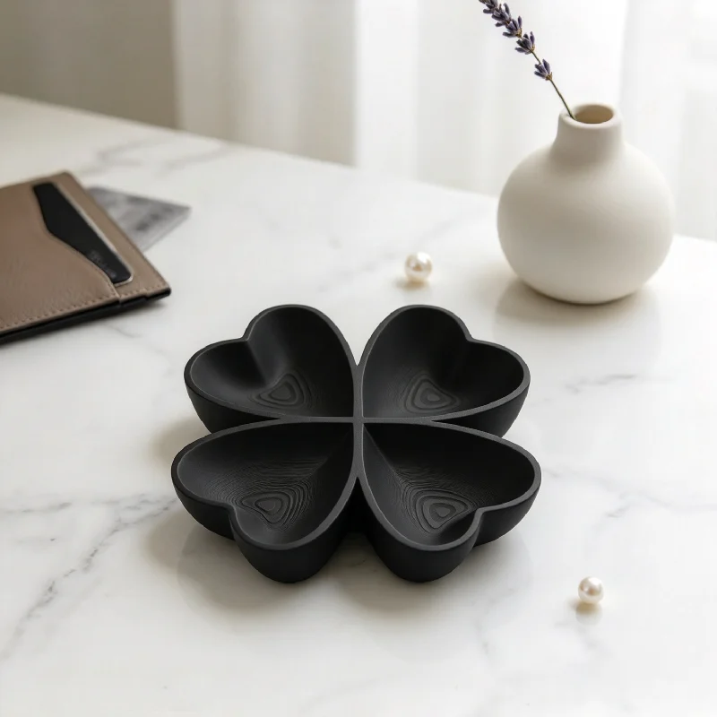 Pink White Black Clover Shaped Trinket Dish 3D Printed Heart Compartment Jewelry Storage Tray Ring Earring Display Plate Table