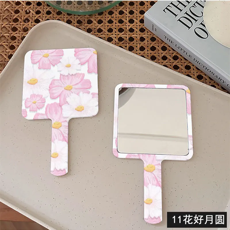 Miroirs à main à fleurs pour filles, poignée de maquillage Portable, miroir de maquillage en plastique, petit miroir de bureau