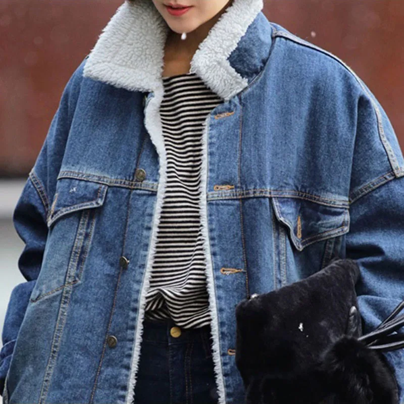 2024 Female jacket Women Warm Thick Winter Long Sleeve Denim Jacket Long Jean Coat Outerwear Women jacket Overcoat