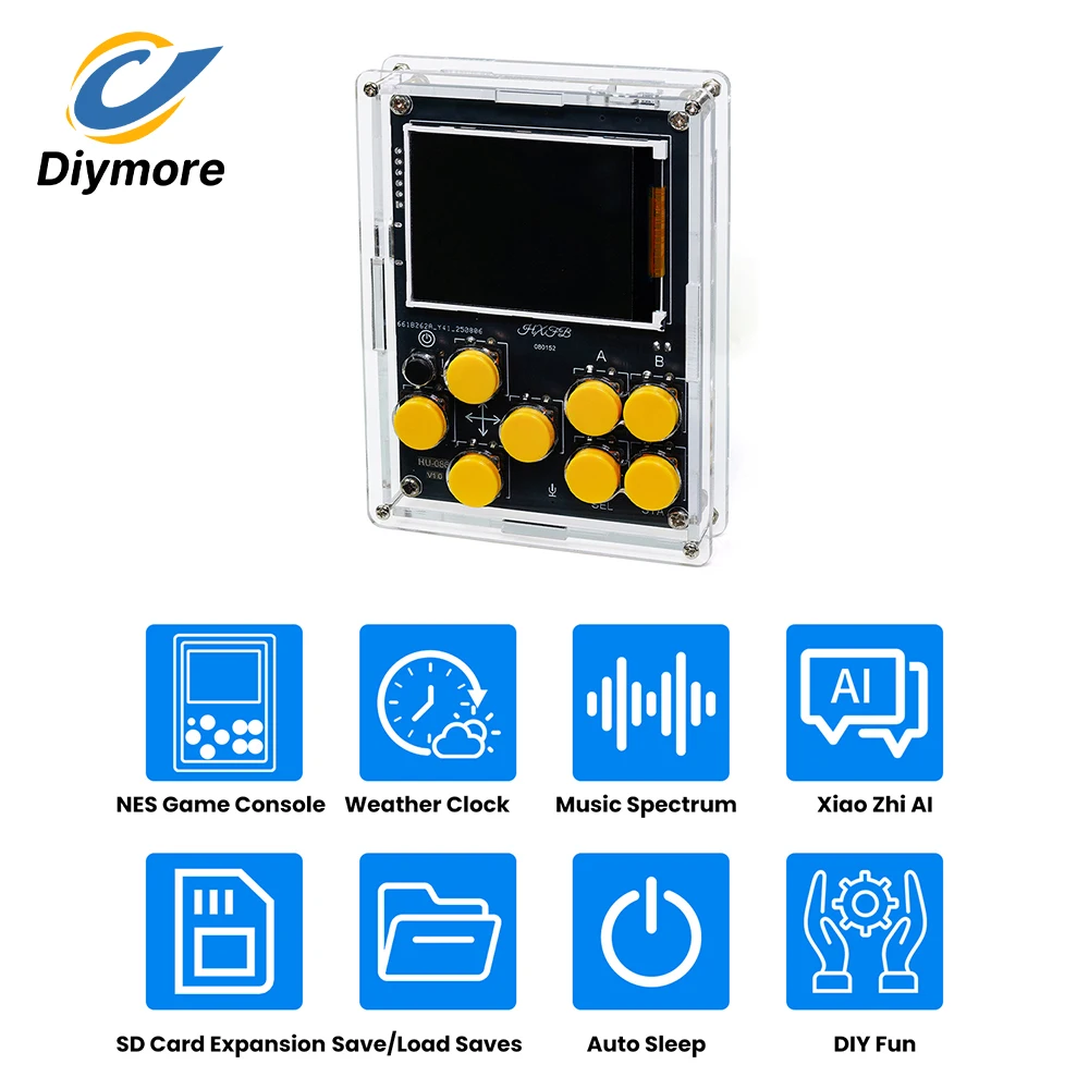 Handheld DIY Kit Game Console with Xiaozhi AI Voice Dialogue Built in 25 Classic Games Weather Clock Music Spectrum Electronic image 3