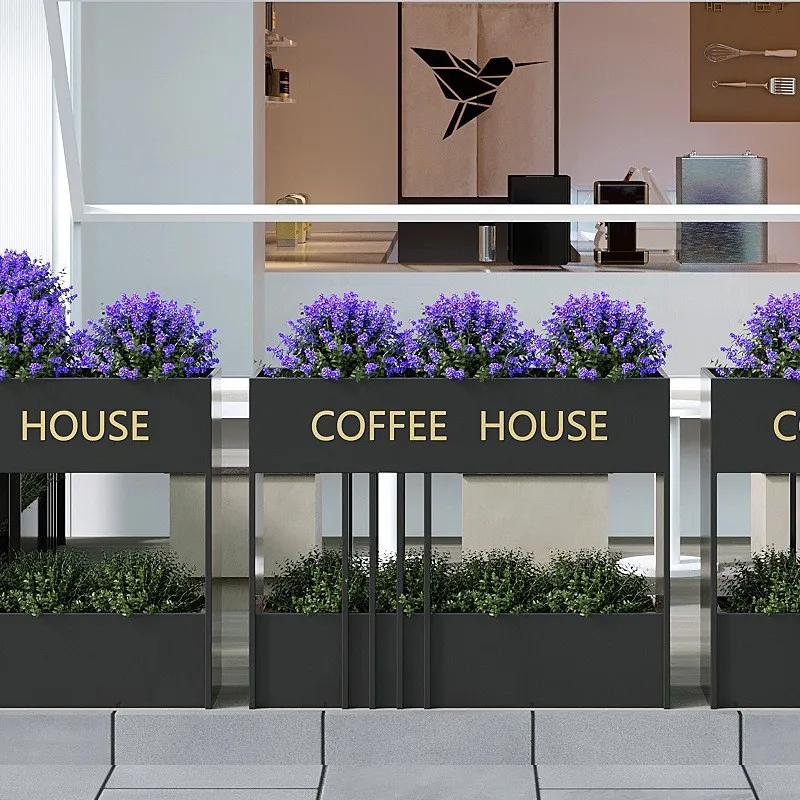 Outdoor flower box, wrought iron planting box, planting flower pot frame outside the square, slot at the entrance