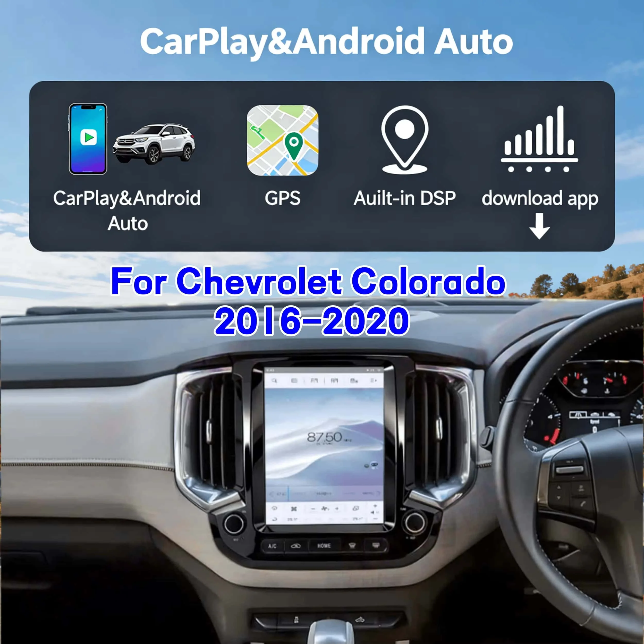 

Для Chevrolet Colorado 2016-2020: Автомагнитола Android с мультимедиа, беспроводным CarPlay, GPS-навигацией и стереосистемой