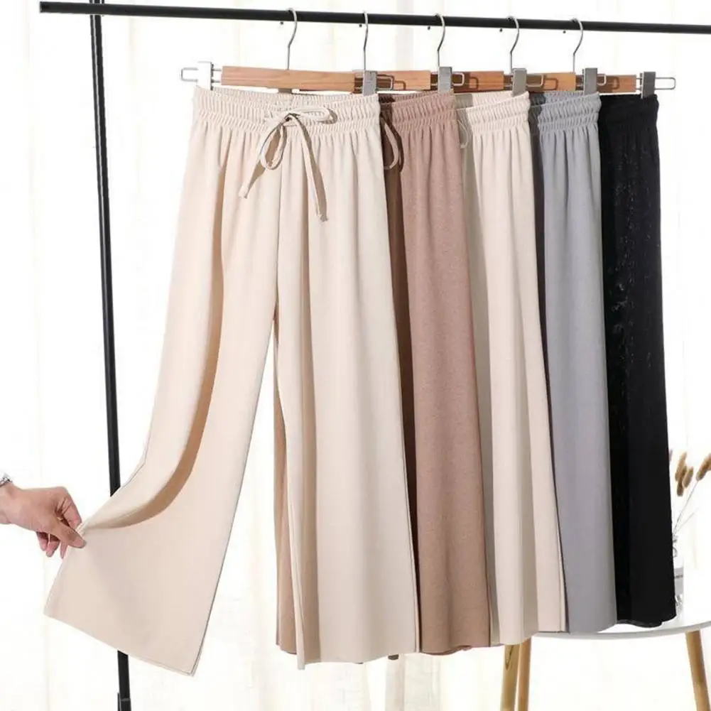 

Adjustable Drawstring Casual Trousers Solid Color Casual Trousers Versatile Women's Elastic High Waist Drawstring for Summer