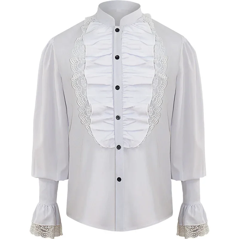 2025 New Long Sleeve Black White Pleated Pirate Shirts for Men and Women,Medieval Renaissance Role Play Costume,Steampunk Camisa