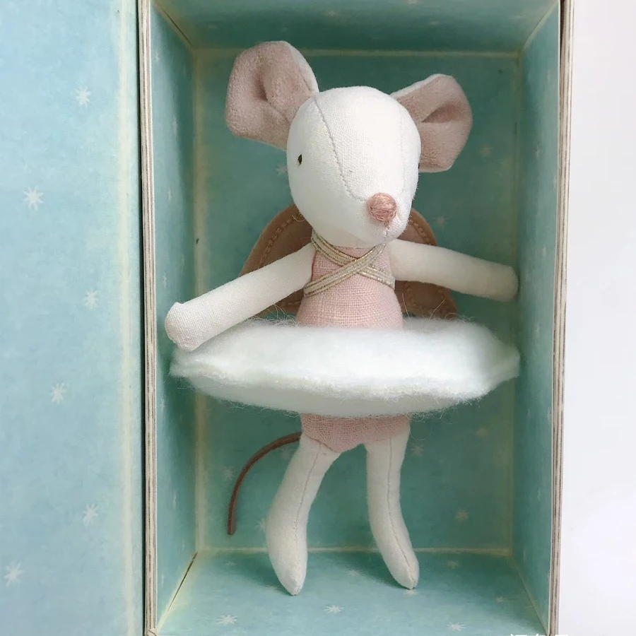 12cm Mini Angel Mouse in Book Chritmas New Year Gift Handmade Cute little Fairy Mice Toy with Gift Box Cotton Sewing Doll