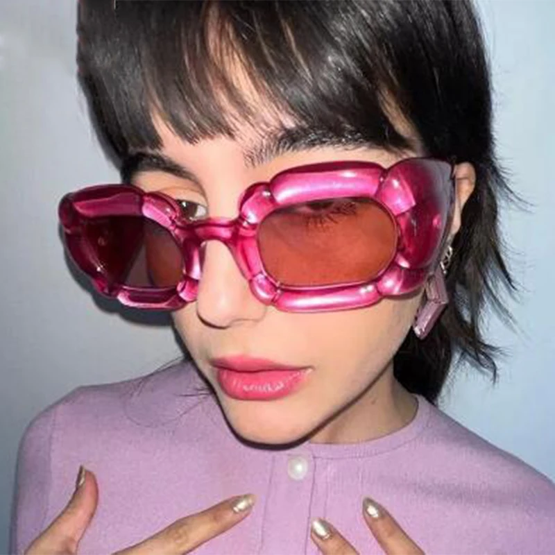 

2023 Retro Sexy Square Y2K Sunglasses For Women Men Luxury Brand Fashion Rose Pink Punk Sun Glasses Ladies Eyewear UV400 Shades