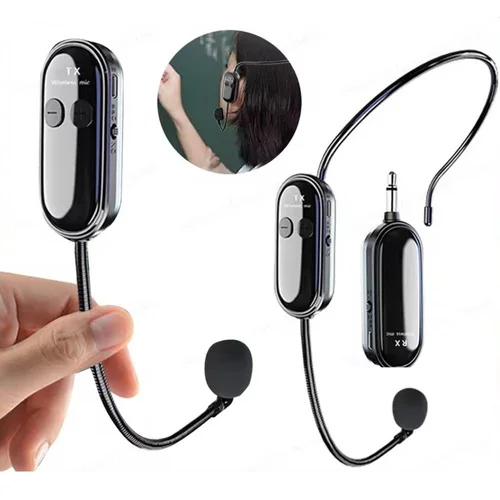 Imagen 2 del producto Auriculares con micrófono inalámbrico 2 en 1, sistema de micrófono de largo alcance, amplificador de voz con micrófono para enseñanza de artistas de escenario, guía de Fitness