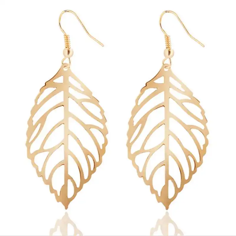 Hot Sale Elegant OL Leaves Hook Hollow Dangle Drop Earrings Necklace New Fashion Leaf Jewelry Sets Woman