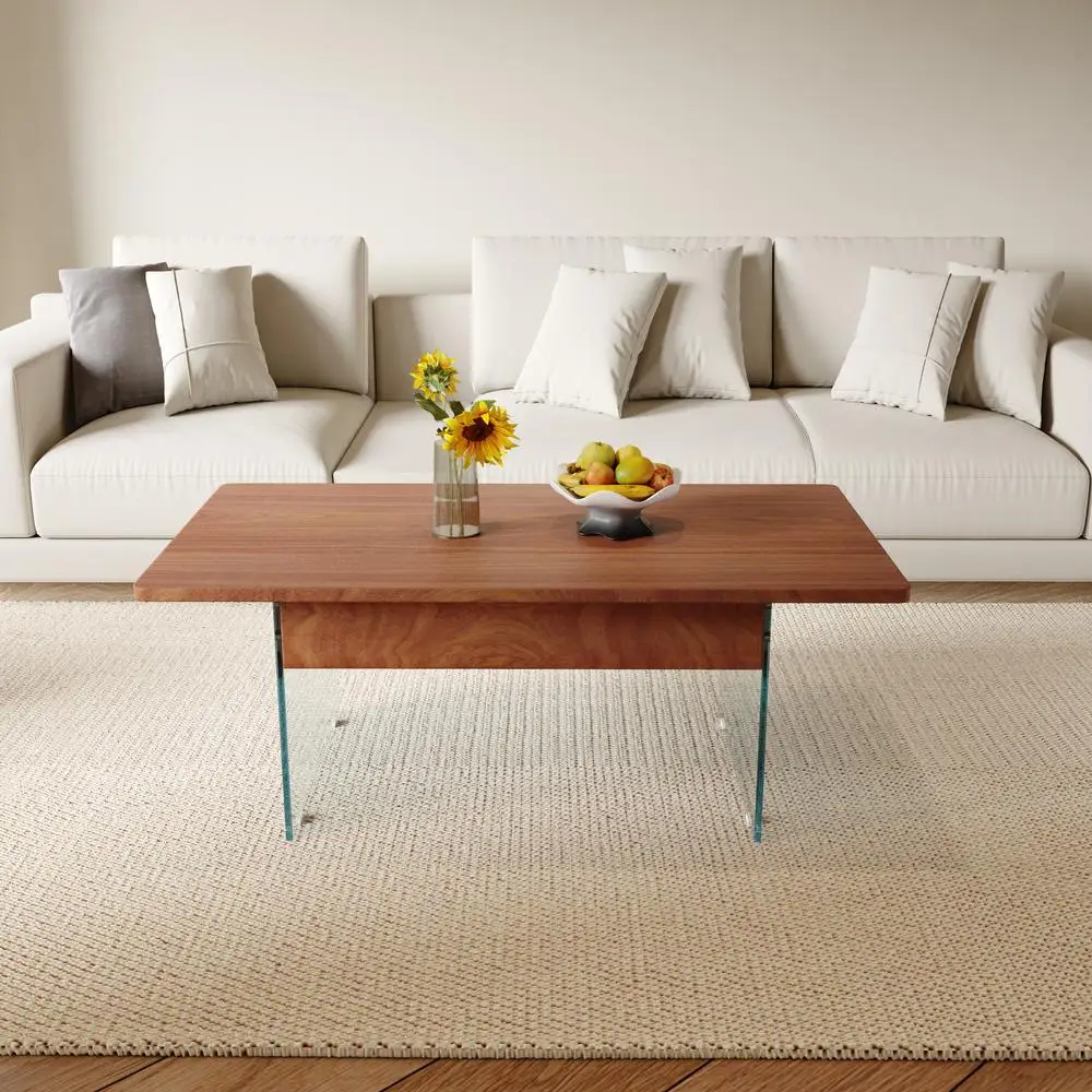 โต๊ะกาแฟแบบยกได้ ลายไม้สีเข้ม ขากระจกนิรภัย ทันสมัยอเนกประสงค์ ใช้ได้ทั้งห้องนั่งเล่นและสำนักงาน พร้อมที่เก็บของ