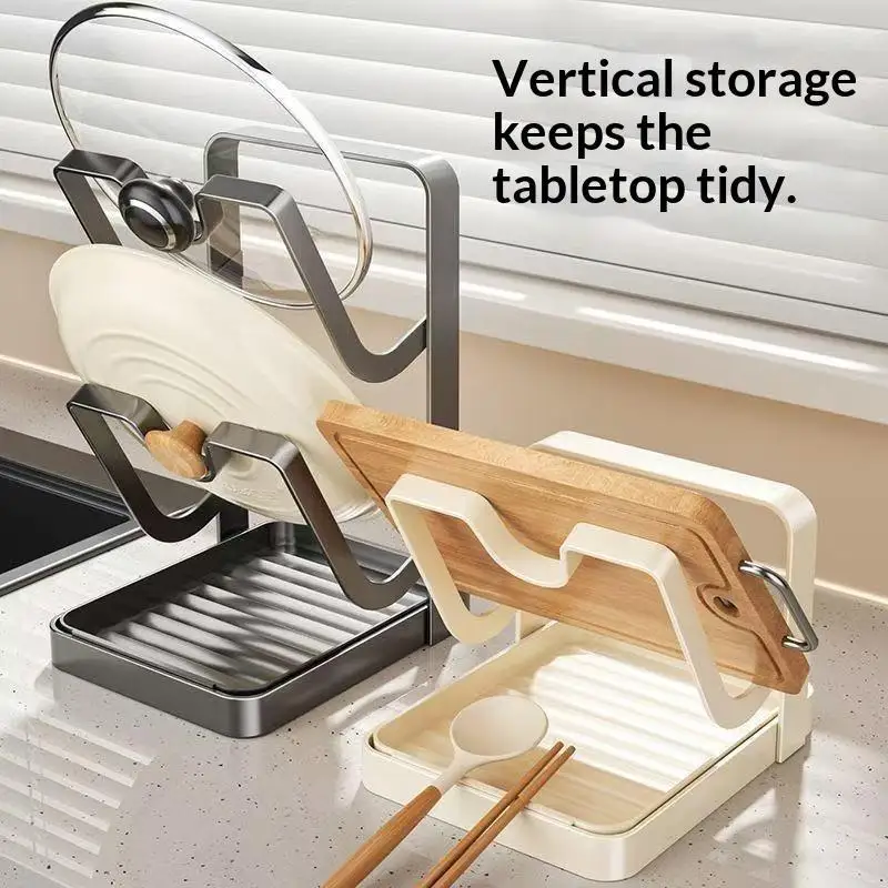 Pot Lid Storage Rack Kitchen Counter Organizer Countertop Pot Lid Organizer With Removable Drip Tray Spoon Kitchen For Lids