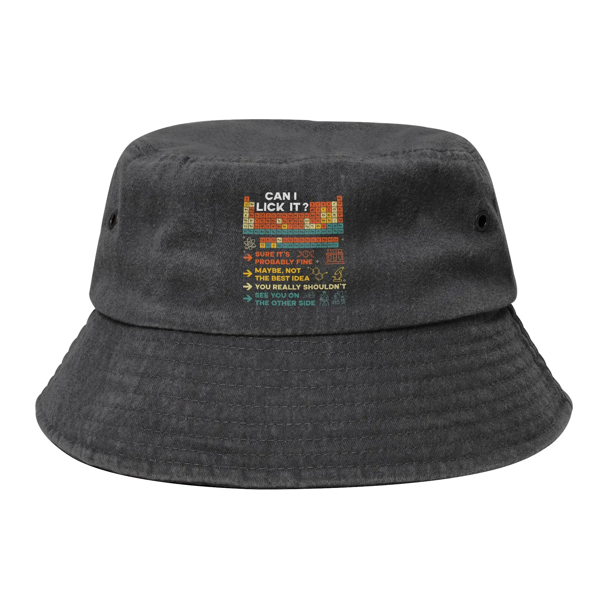 Can I Lick It Periodic Table Bucket Hats for Teen Science Chemistry Distressed Washed Sun Hat for Outdoor Fishing Fisherman Cap