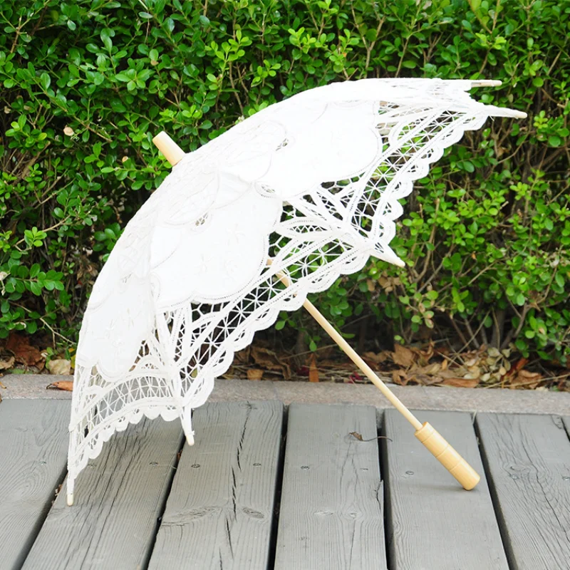 Convenient Sun Umbrella Delicate 2 Colors Lace Flower Pattern Visual Effect Sunshade  Cotton Summer  for Dancing Decor