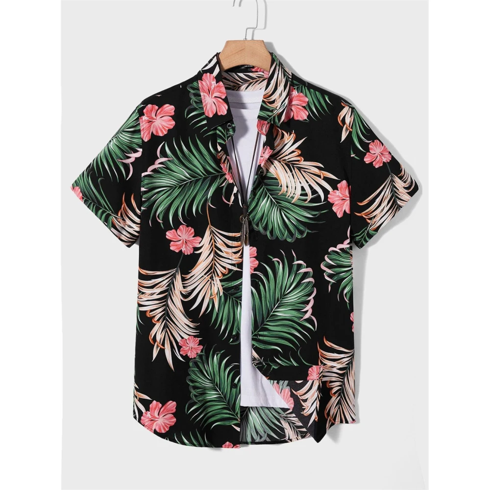 Summer Hawaiian Palm Tree Ocean Wave 3D Printing Men's Shirt Casual Clothing Oversized Short Sleeve Shirts for Men Fashion Tops