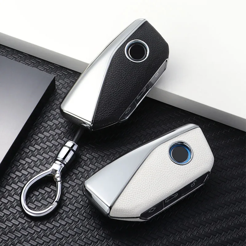 Leather Pattern Car Smart Key Case Cover Shell for 2023 BMW X1 IX XM X5 X6 X7 I7 G07 G09 G18 G70 G81 X4M LCI M3 I20 7 Series