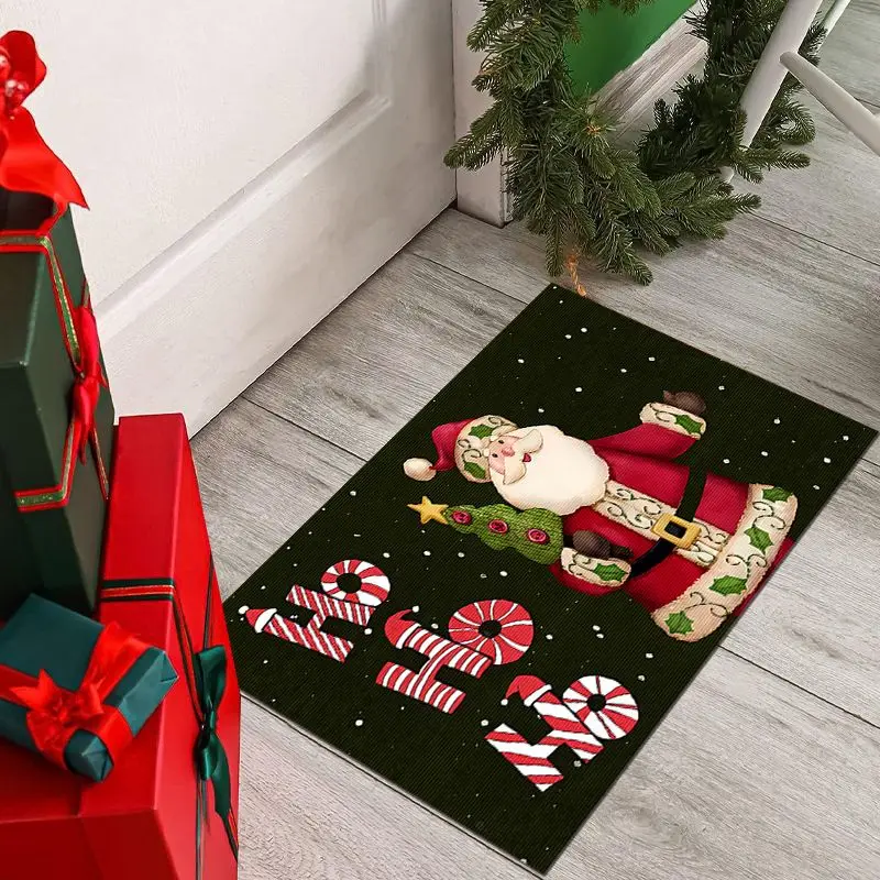 VIKAMA Xmas Front Door Mat Durable Festive Santa Snowflake Print Non Slip Floor Mat For Indoor Outdoor Entry Xmas Decor
