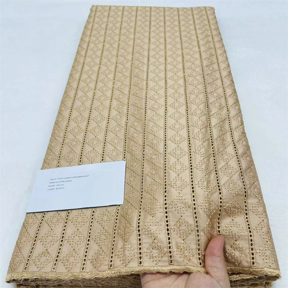 High Quality Polish 100% Cotton Swiss Voile Lace Embroidery White African Nigerian Lace Fabrics 5 Yards