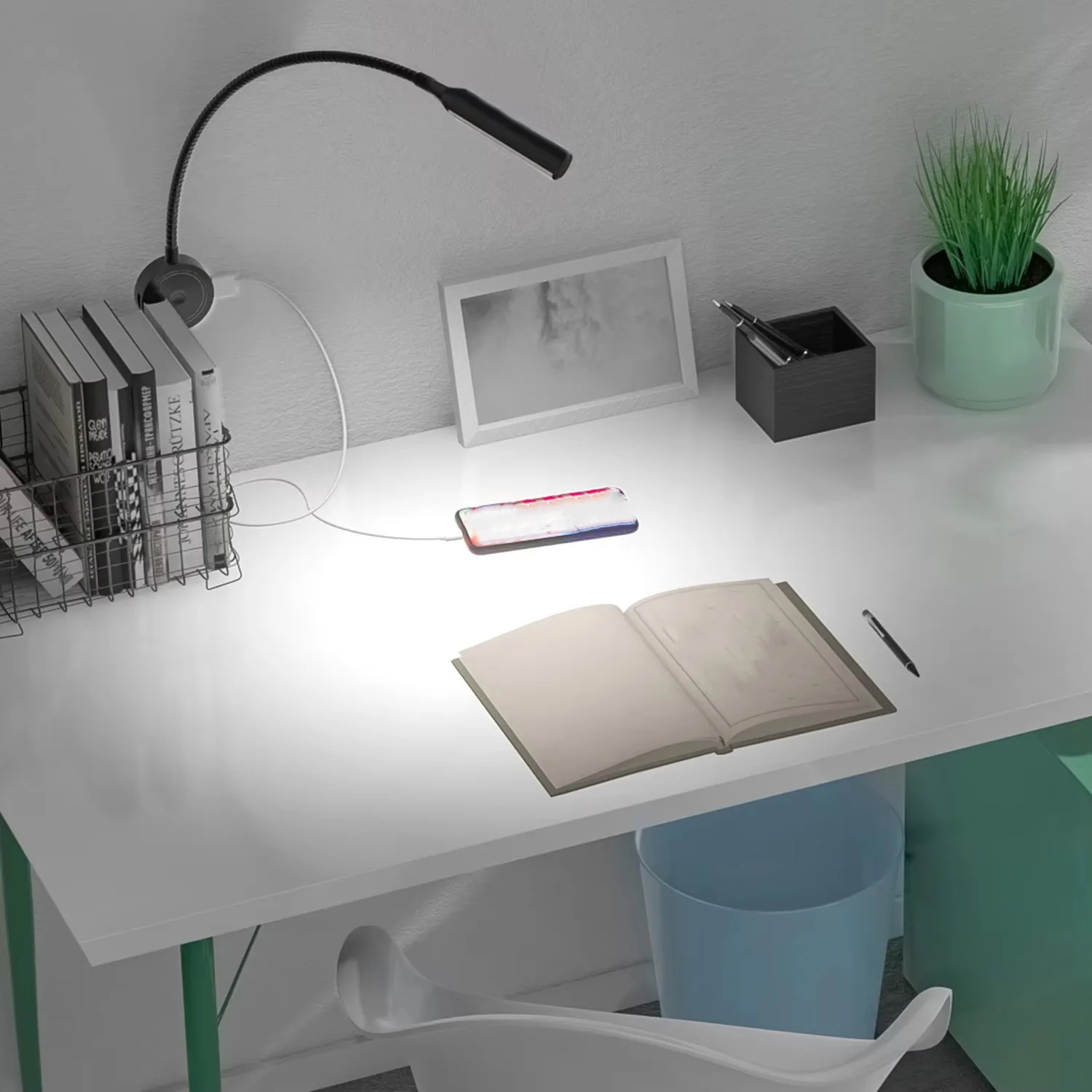 2pcs Wall Mounted LED Reading Light with Flexible Gooseneck, Dimmable Book Light for Reading In Bed with USB Charging Port