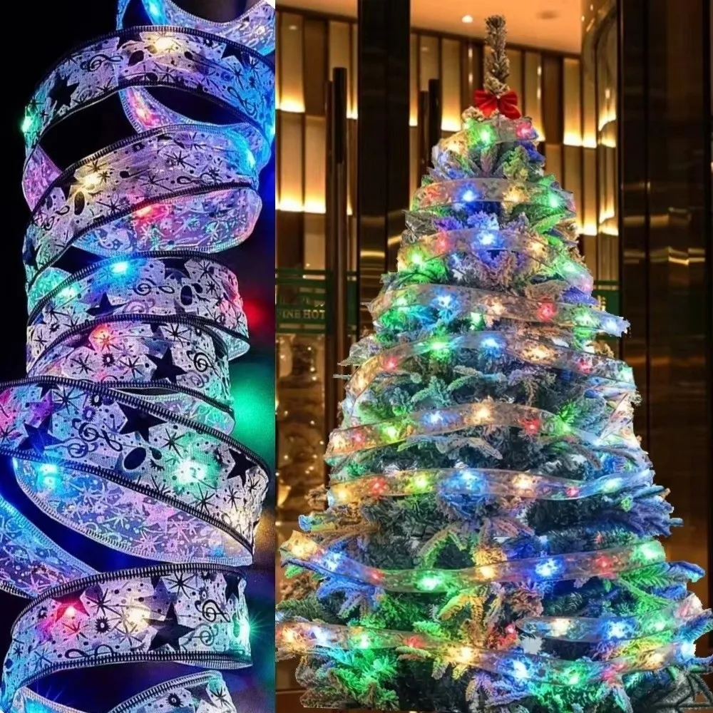 New Ribbon Style Xmas Tree Lights 10m Length Warm White Fairy Lights String USB/Battery Powered DIY String Lights Holiday Decor