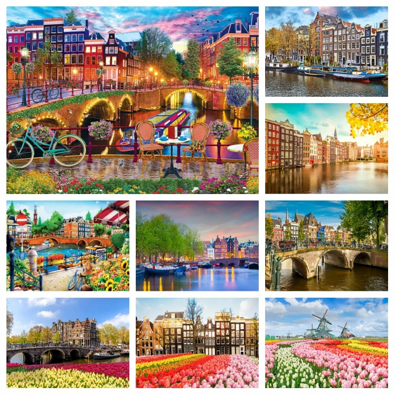 

Amsterdam Netherlands Landscape Diamond Paitning Art Church Of St Nicholas Windmill Tulips Secenery Mosaic Cross Stitch Decor