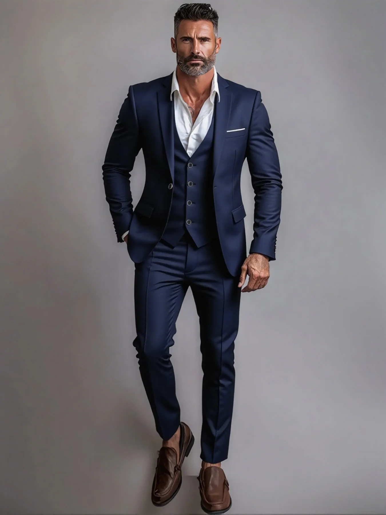 

Men's High-End Formal Suit Single Breasted Solid 3-Piece Suit Set Elegant Office Party Wedding