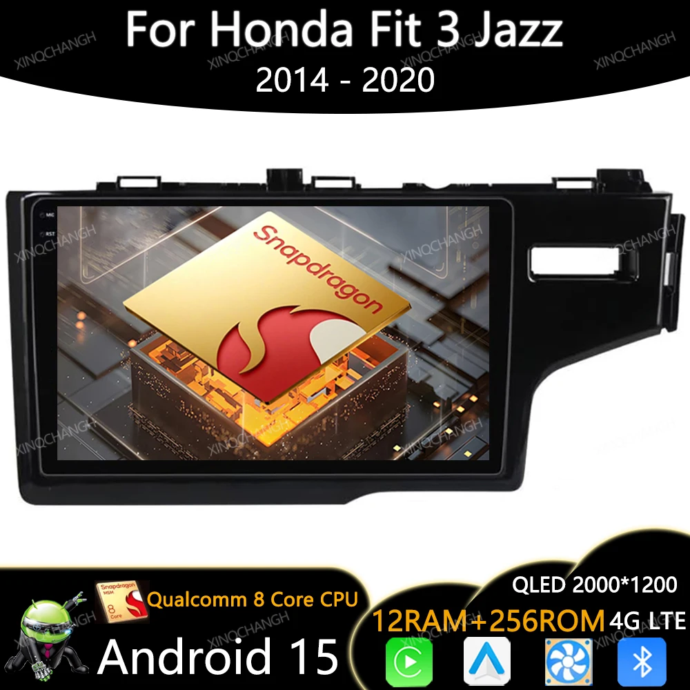 Android 15 Car Radio For Honda Fit 3 Jazz 2014 - 2020 LHD RHD Carplay Auto 4G WIFI Head Unit GPS BT QLED Multimedia Video Player