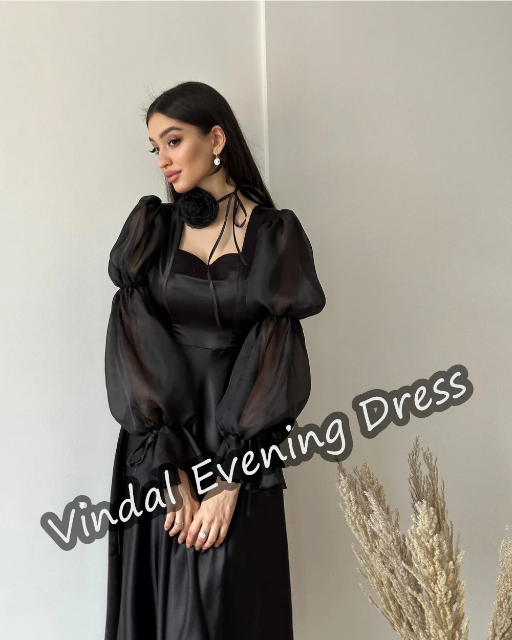 Vindal gaun malam Sweetheart Neckline panjang pergelangan kaki A-Line elegan Built-in Bra Satin Arab Saudi lengan panjang untuk wanita 2024