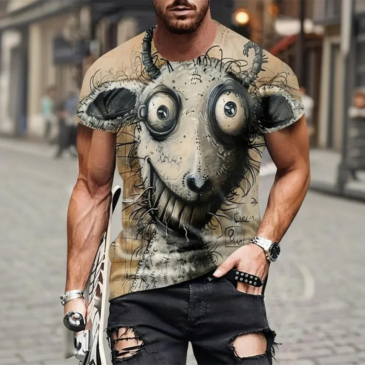 أدخل The Monster Fantasy: تي شيرت Graffiti Beast ثلاثي الأبعاد |   حيث يلتقي المخلوقات الأسطورية الفن الحضري لبيان شارع تحول الرأس
