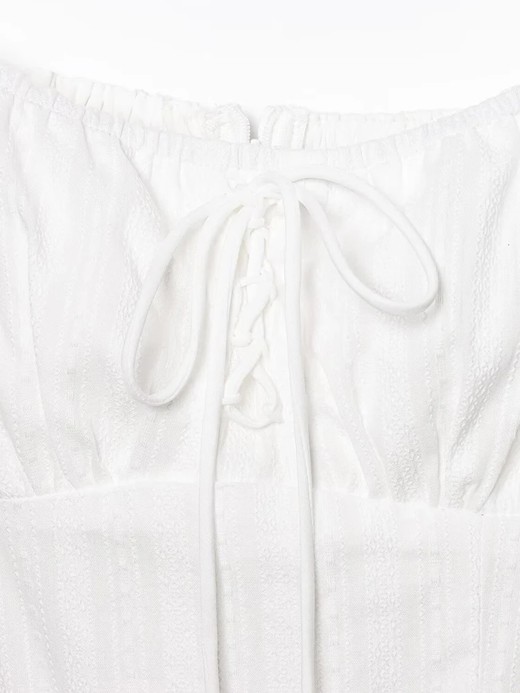 Europäischen stil neue frauen mode temperament weiß quadrat kragen krawatte taille abnehmen holz ohr rand kleid