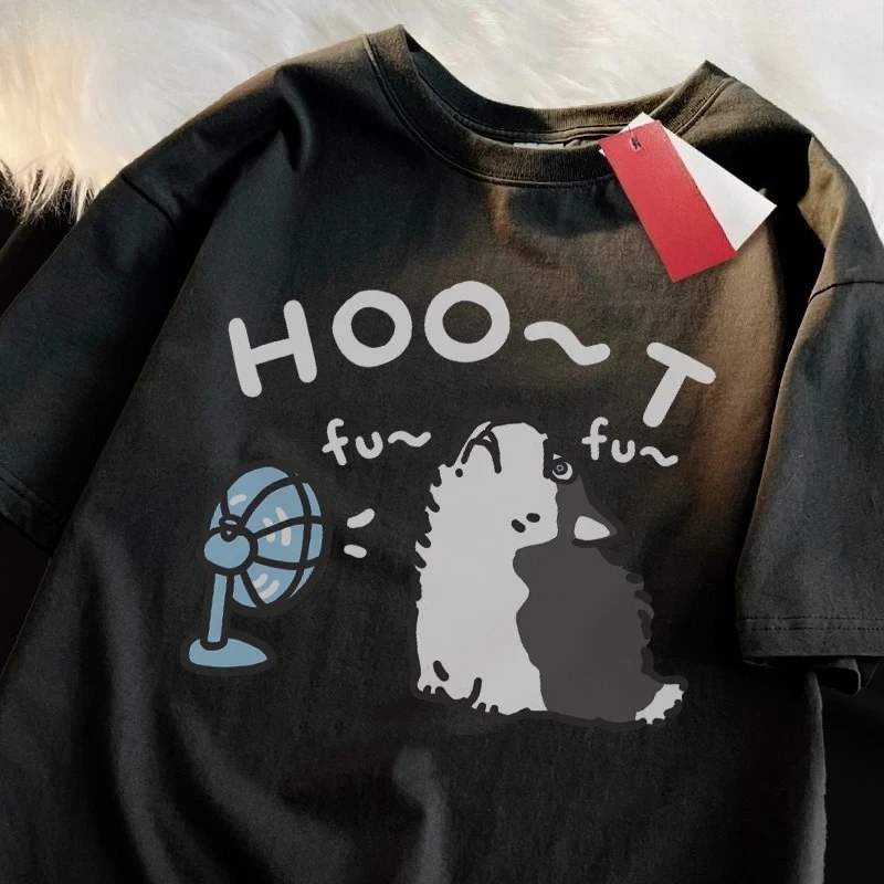 Blowing Wind Husky Season Dropped Shoulder Sleeved T-shirt for Women Husky with A Fan Summer Harajuku Sleeve Aesthetic Clothes