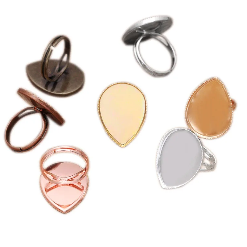 

10pcs Ring Settings Water Drop Cabochon Bases Bezel Tray Fit 13x18mm/18x25mm Cabochon Cameo DIY Finger Rings Findings