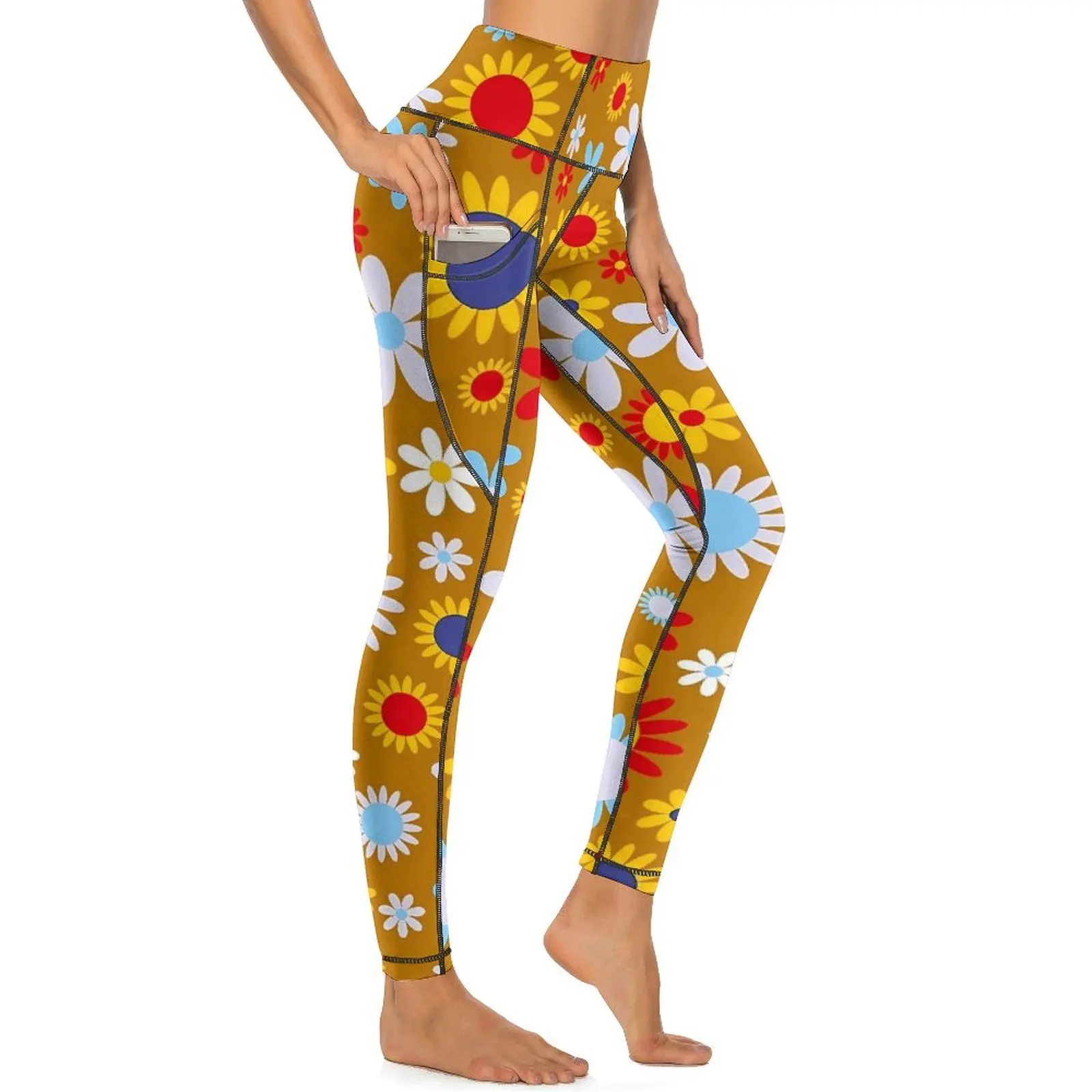 Retro Flower Design Yoga Pants Floral Power Leggings Sexy High Waist Vintage Yoga Sport Legging Design Fitness Gym Leggins